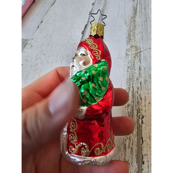Vintage inge glas Santa Father tree gold glitter ornament Xmas tree - Picture 2 of 8